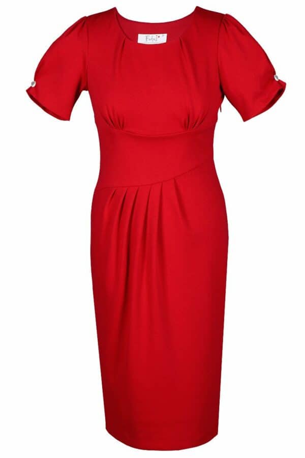 Дамска червена рокля от трико с къс ръкав