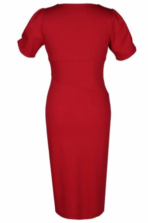 Дамска червена рокля от трико с къс ръкав