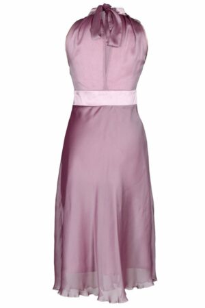 Официална разкроена розова рокля от шифон без ръкав