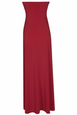 Дълга рокля цвят бордо - без презрамки от трико и дантела 142