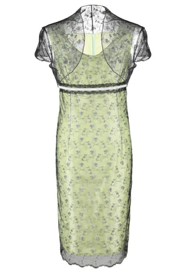 Официална рокля от тафта и дантела с болеро в зелено
