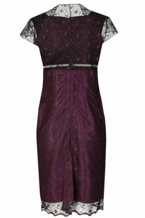 Официална рокля от тафта и дантела с болеро в тъмно лилаво