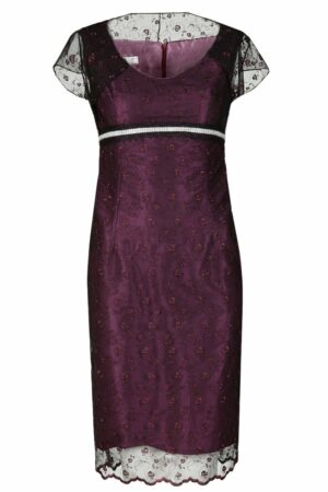 Официална рокля от тафта и дантела с болеро в тъмно лилаво