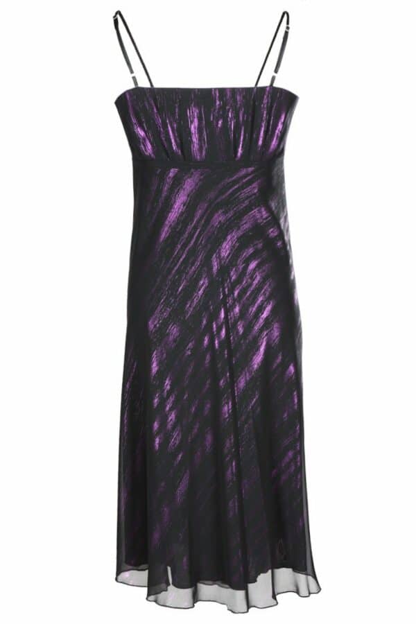 Официална разкроена рокля от шифон с презрамки - черно и лилаво