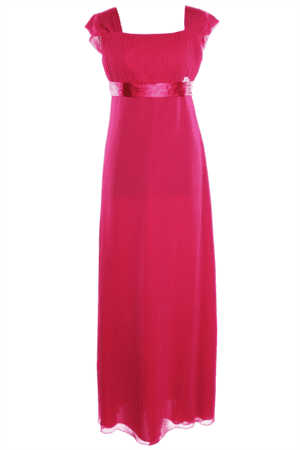 Дълга малинено розова официална рокля от шифон