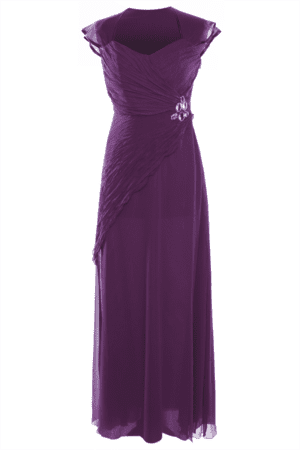 Дълга лилава официална рокля от шифон декорирана с камъни