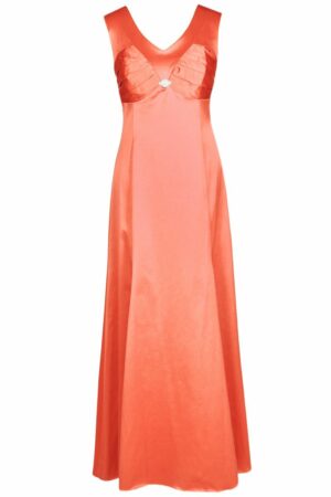 Официална дълга оранжево-розова рокля без ръкав