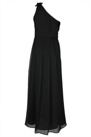 Дълга черна официална рокля от шифон с едно рамо