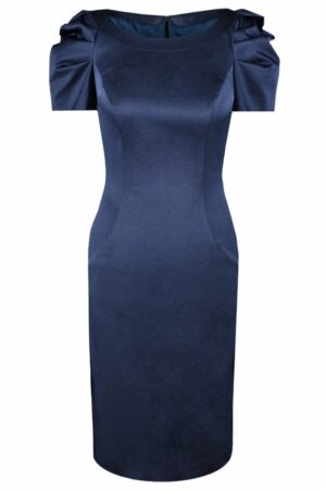 Сатенена синя  рокля с къс ръкав с набор