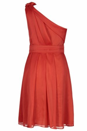 Тъмно оранжева официална рокля от шифон с едно рамо и цвете