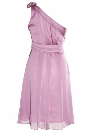 Розова официална рокля от шифон с едно рамо и цвете