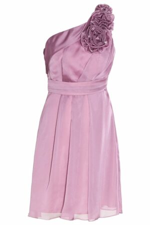Розова официална рокля от шифон с едно рамо и цвете