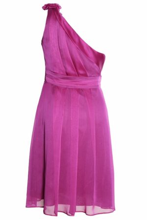 Светло лилава официална рокля от шифон с едно рамо и цвете