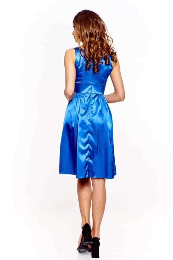 Официална наситено синя рокля декорирана с мъниста
