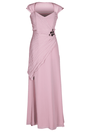 Дълга бебешко розова официална рокля от шифон декорирана с камъни