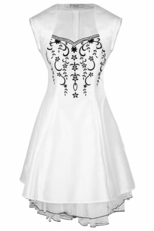 Официална бяла рокля от тафта с черна бродерия+болеро