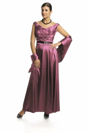 Официална дълга сатенена рокля без ръкав в тъмно розово