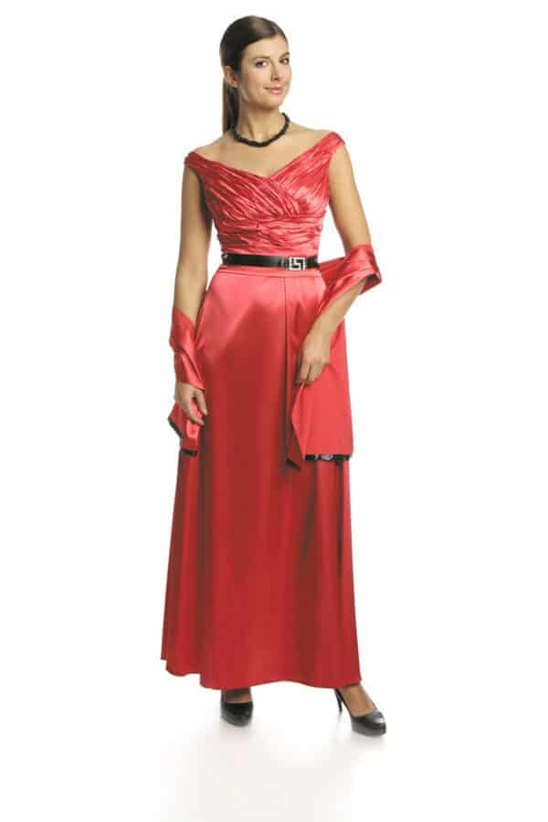 Официална дълга сатенена рокля без ръкав в червено