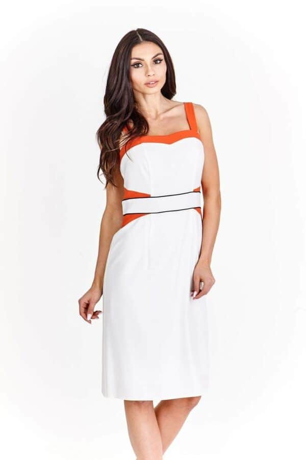 Елегантна лятна рокля с презрамки - бяло и оранжево