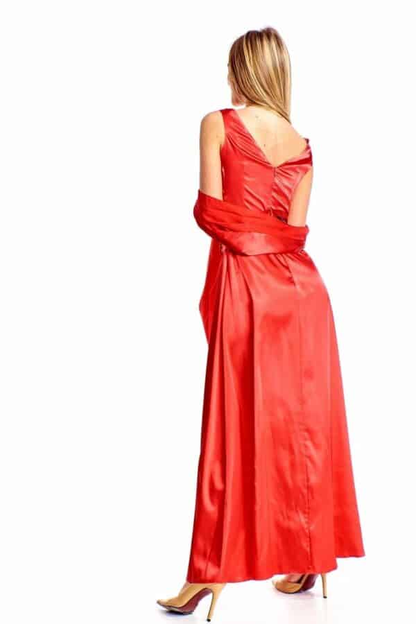 Официална дълга сатенена рокля без ръкав в малинено червено