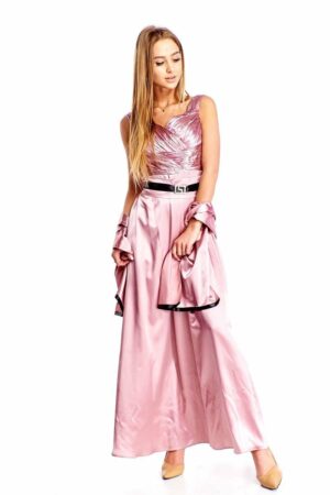 Официална дълга сатенена рокля без ръкав в цвят пепел от рози