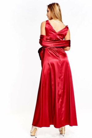Официална дълга сатенена рокля без ръкав в тъмно червено