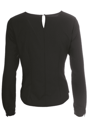 Черна ефирна блуза с дълъг ръкав и метална плочка