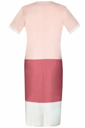 Права ленена рокля с къс ръкав - червено розово и бяло