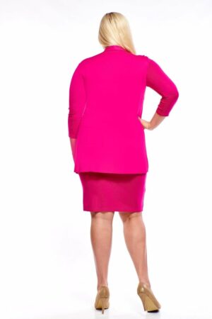 Цикламено розова макси рокля от трико с 3/4 ръкав и декоративна брошка