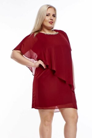 Асиметрична рокля от шифон с декорация 1015 цвят бордо