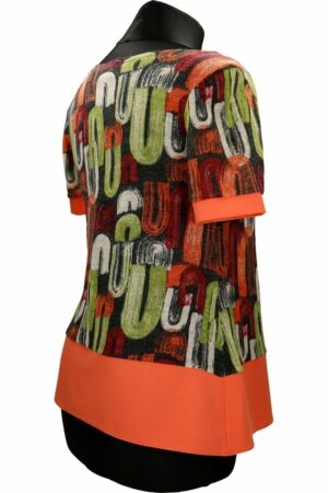 Дамска блуза с къс ръкав фино плетиво - оранжево и зелено