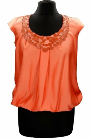 Свободна оранжева блуза с къс ръкав
