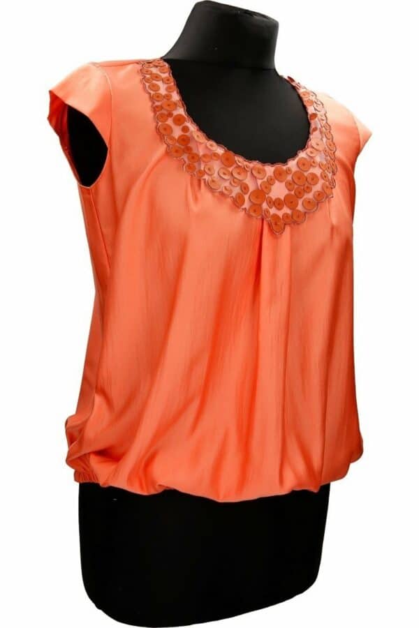 Свободна оранжева блуза с къс ръкав