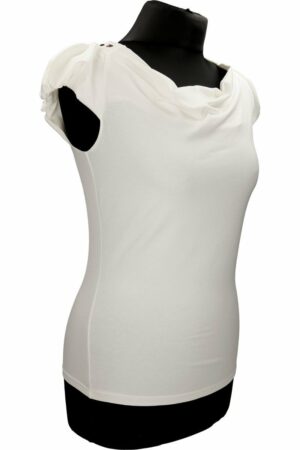 Дамска блуза в цвят екрю с гръцко деколте и къс шифонен ръкав