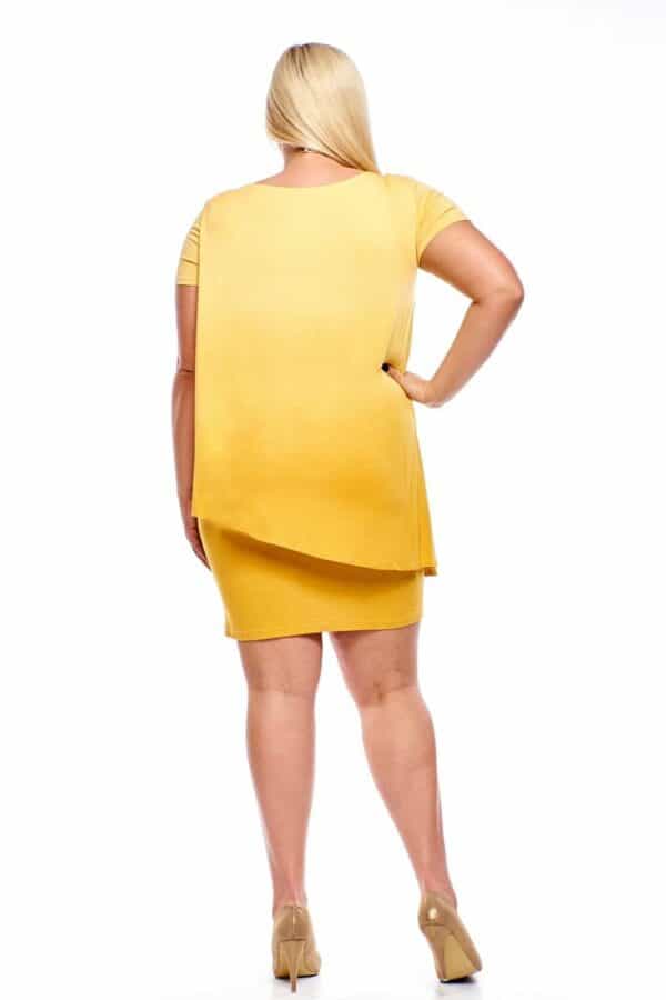 Макси рокля от трико с къс ръкав и колие - горчица омбре