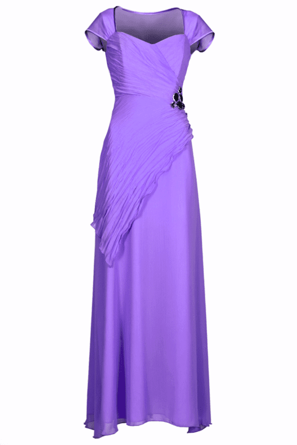 Дълга виолетова официална рокля от шифон декорирана с камъни