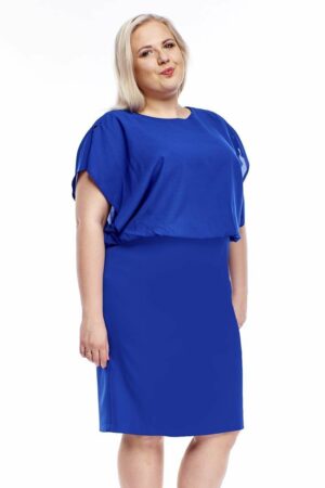 Официална синя рокля шифон и еластичен плат