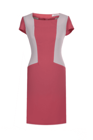 Лятна рокля с къс ръкав в коралово червено и бежово