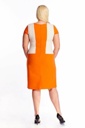 Лятна рокля с къс ръкав в оранжево и бежово
