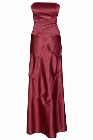 Дълга официална сатенена рокля с корсет и болеро 019 цвят бордо