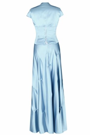 Дълга официална сатенена рокля с корсет и болеро 019 небесно синьо
