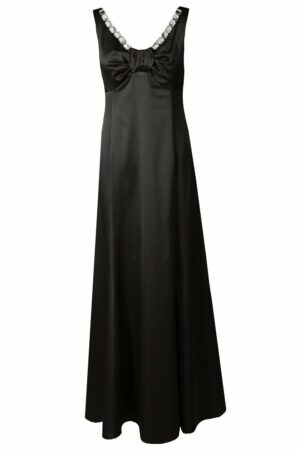 Дълга официална тъмнокафява рокля декорирана с кристали