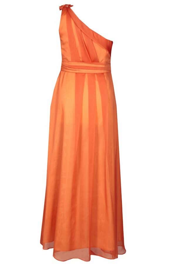 Дълга официална рокля от шифон в светло оранжево с едно рамо