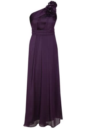 Дълга официална рокля от шифон с едно рамо  - цвят наситено лилаво