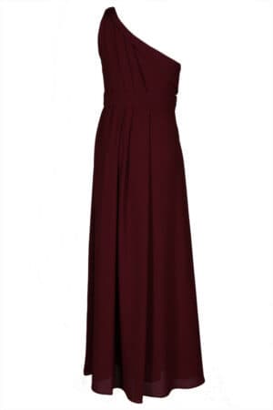 Дълга официална рокля от шифон с едно рамо  - цвят бордо