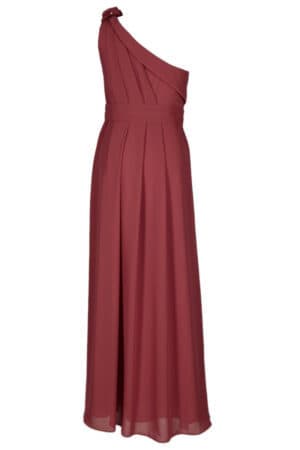 Дълга официална рокля от шифон с едно рамо 219 - цвят розова керемида