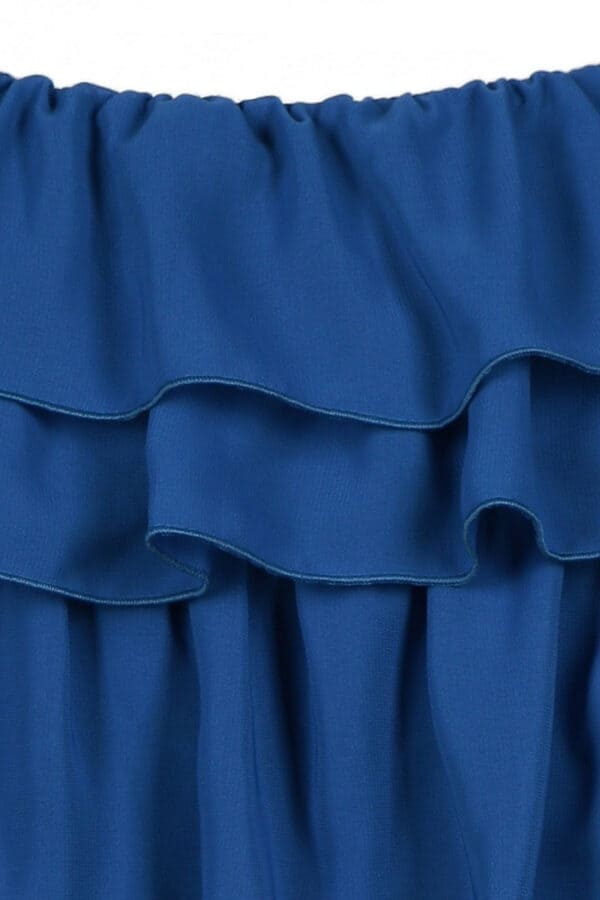 Синя къса официална рокля от шифон на волани