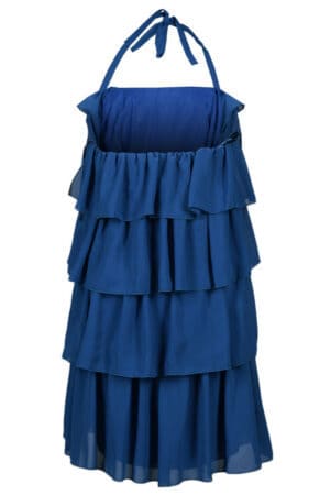 Синя къса официална рокля от шифон на волани