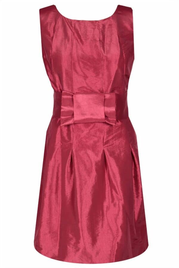 Къса официална рокля от тафта с панделка - рубинено червено
