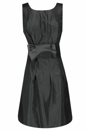Къса официална рокля от тафта с панделка в черно